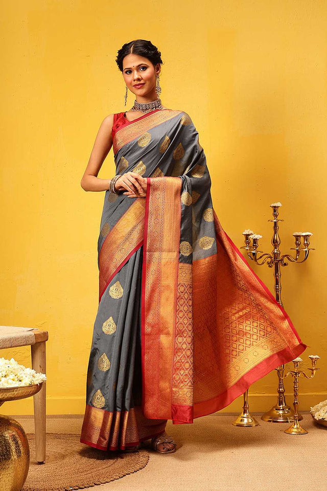 Grey Zari Woven Kanjivaram Silk Saree