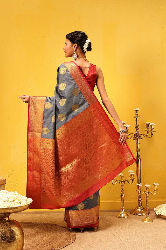 Grey Zari Woven Kanjivaram Silk Saree