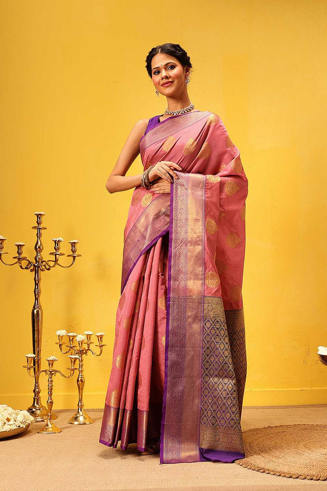 Pink Zari Woven Kanjivaram Silk Saree