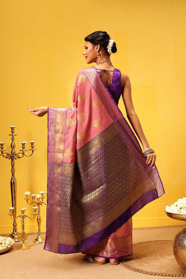 Pink Zari Woven Kanjivaram Silk Saree