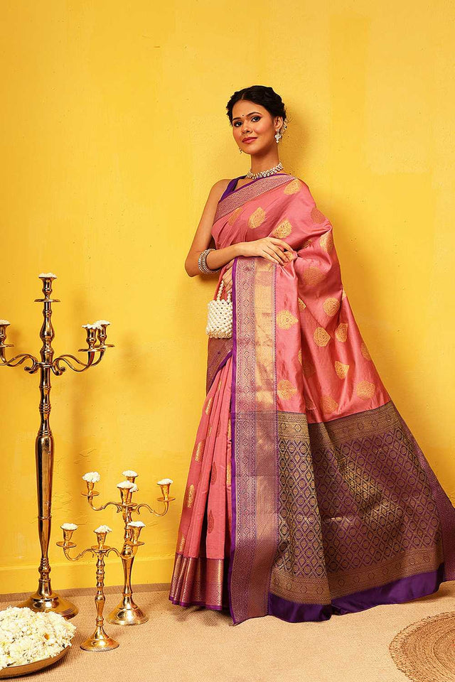 Pink Zari Woven Kanjivaram Silk Saree