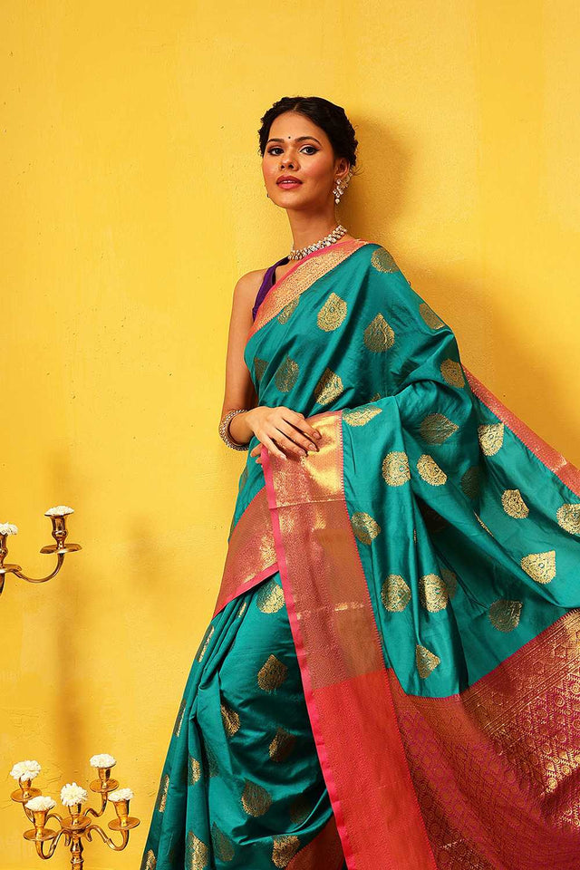 Turquoise Zari Woven Kanjivaram Silk Saree