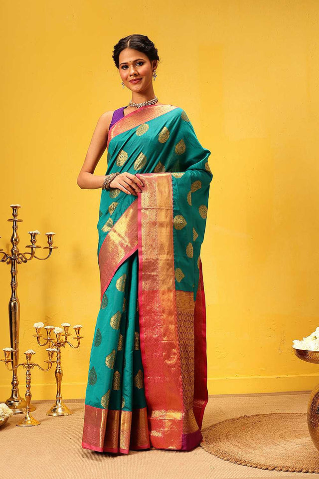 Turquoise Zari Woven Kanjivaram Silk Saree