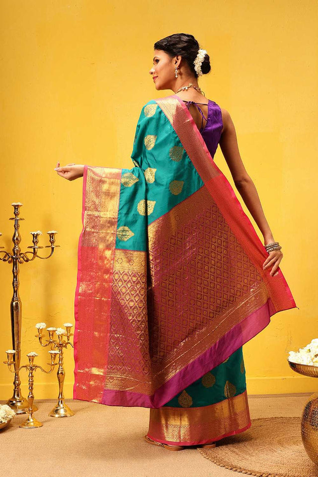 Turquoise Zari Woven Kanjivaram Silk Saree