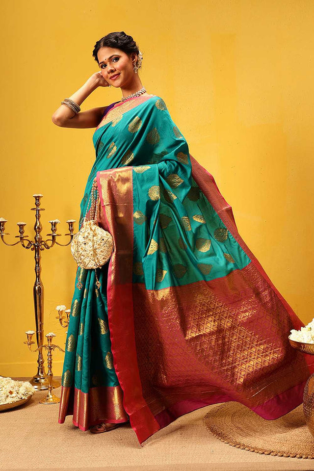 Turquoise Zari Woven Kanjivaram Silk Saree