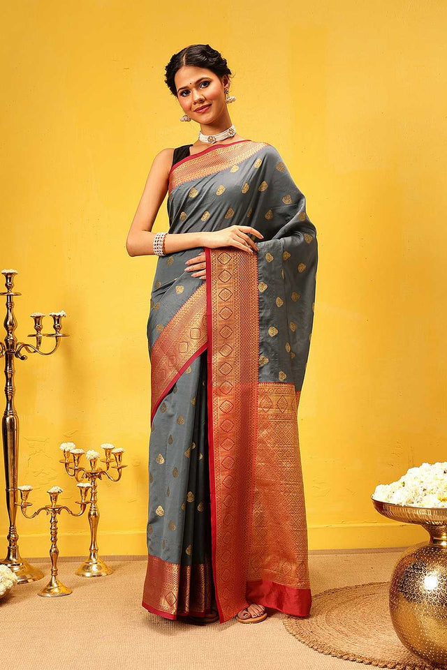 Grey Zari Woven Kanjivaram Silk Saree