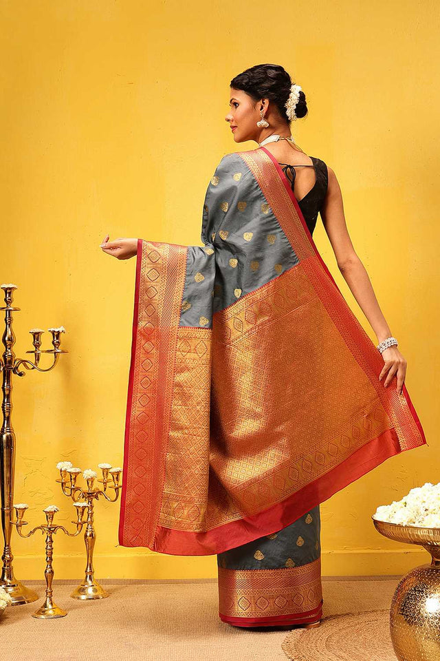Grey Zari Woven Kanjivaram Silk Saree
