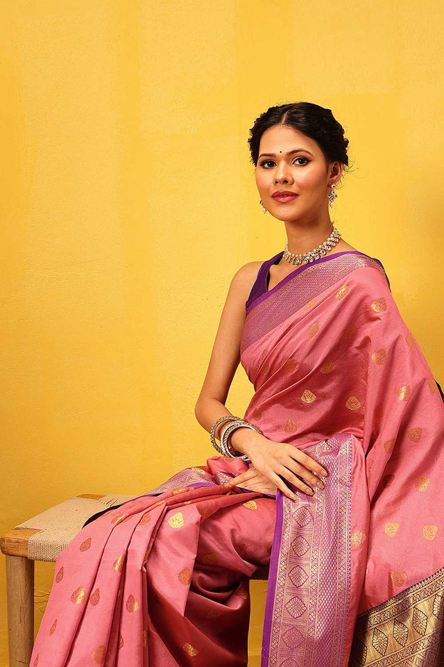 Pink Zari Woven Kanjivaram Silk Saree