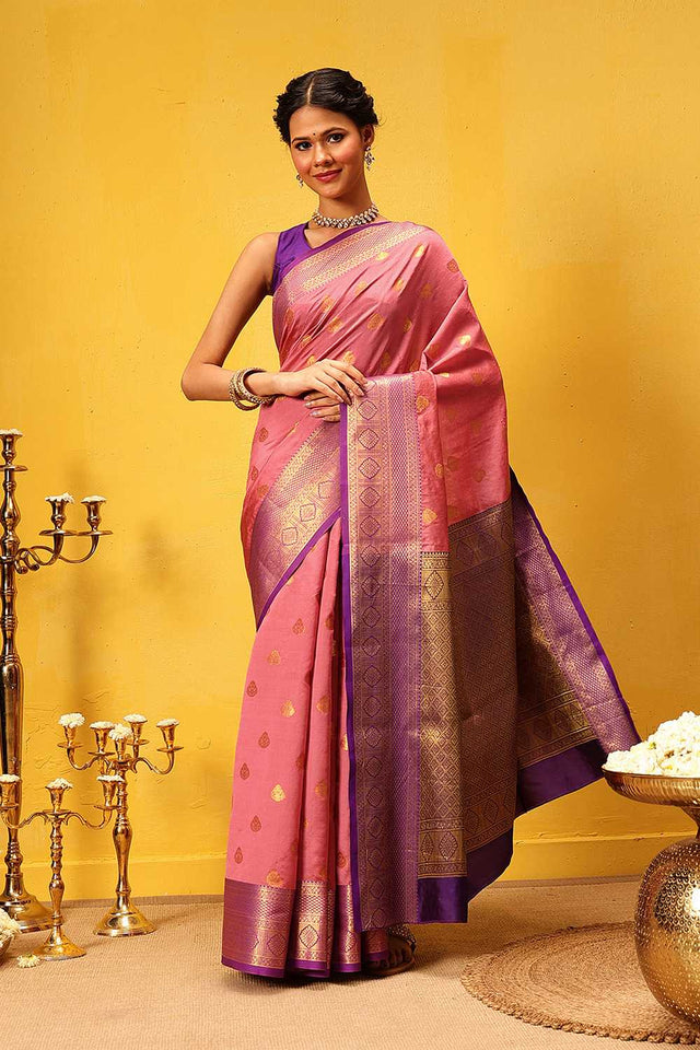 Pink Zari Woven Kanjivaram Silk Saree