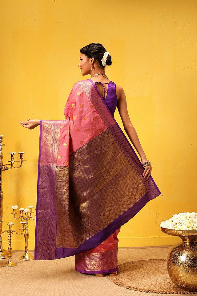 Pink Zari Woven Kanjivaram Silk Saree