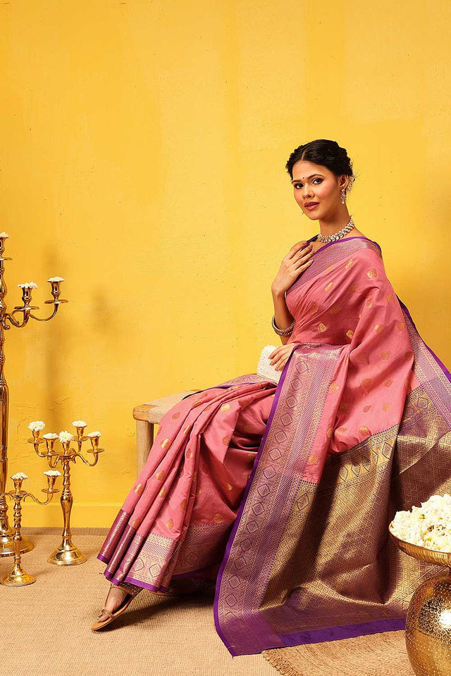 Pink Zari Woven Kanjivaram Silk Saree