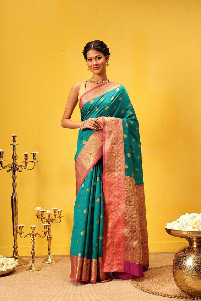 Turquoise Zari Woven Kanjivaram Silk Saree
