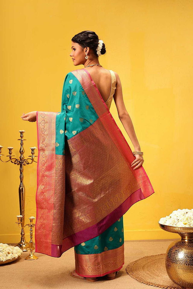 Turquoise Zari Woven Kanjivaram Silk Saree