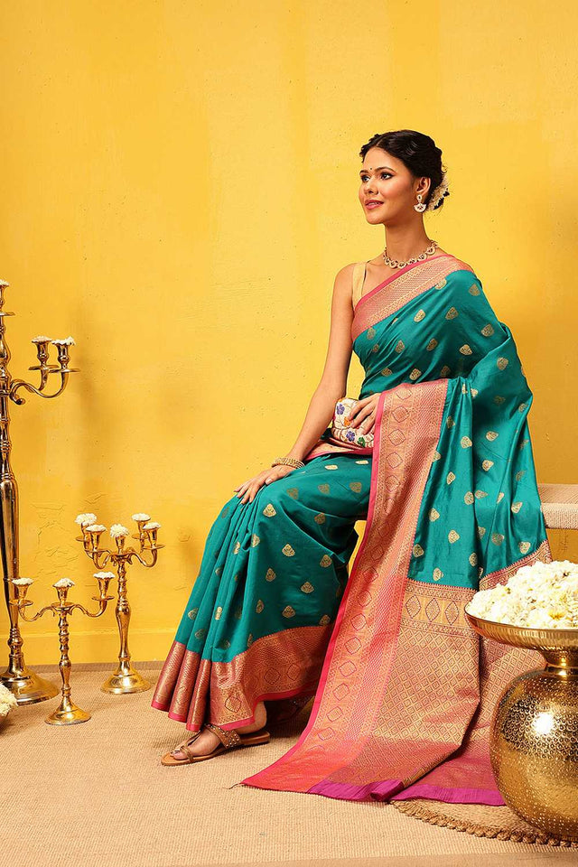 Turquoise Zari Woven Kanjivaram Silk Saree