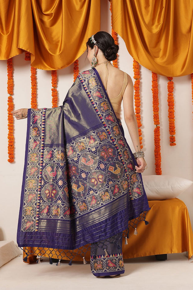 Blue Ikkat Woven Silk Saree (SZ-WVPATOLA-3272)