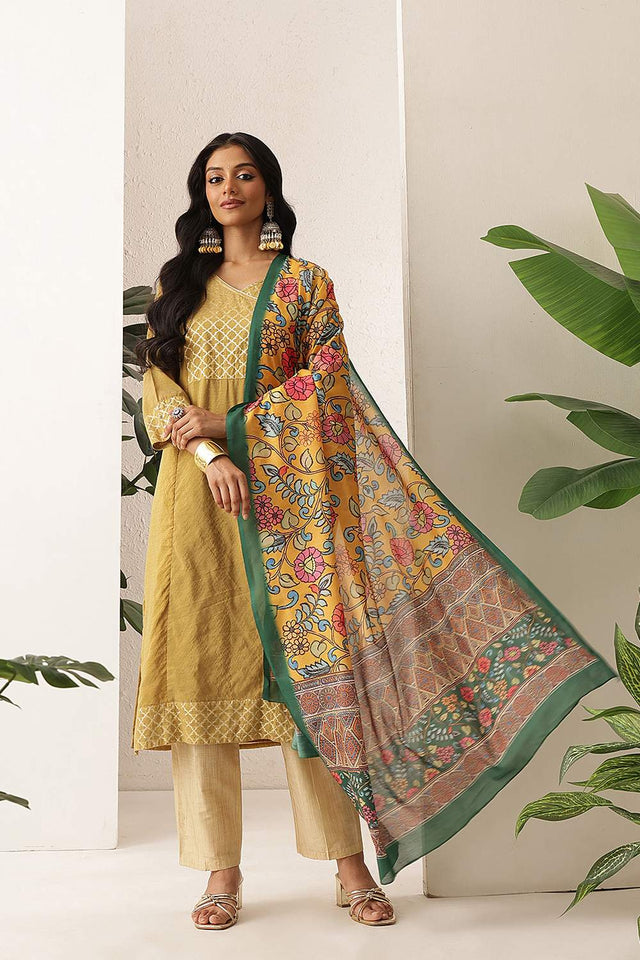 Mustard Floral Printed Cotton Dupatta (SZDGDP-MU-179)