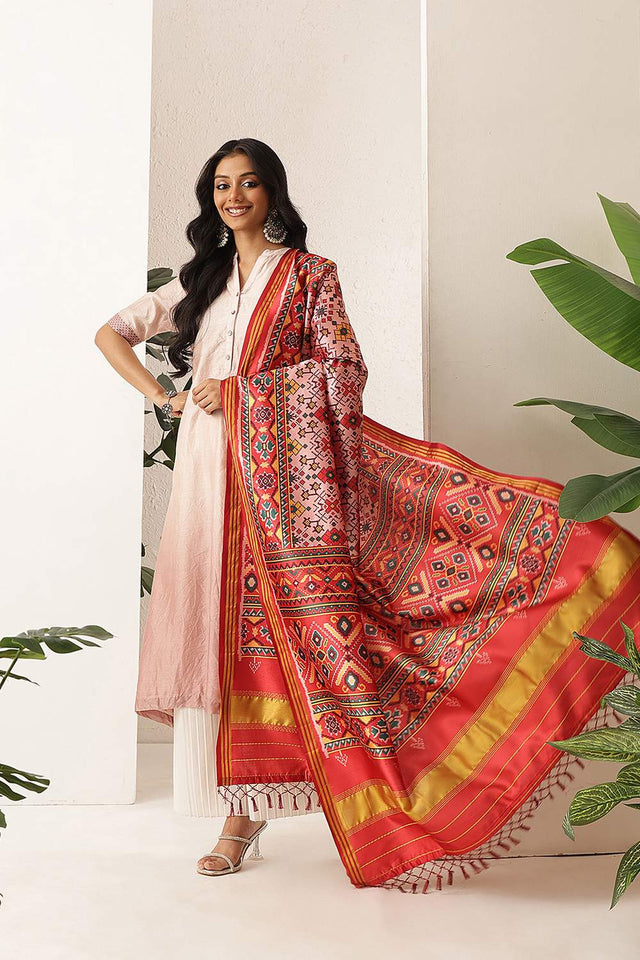 Beige Patola Printed Silk Dupatta (SZDGDP-PATOLA-165)