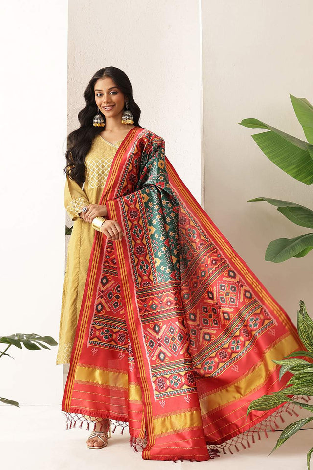 Green Patola Printed Silk Dupatta (SZDGDP-PATOLA-166)