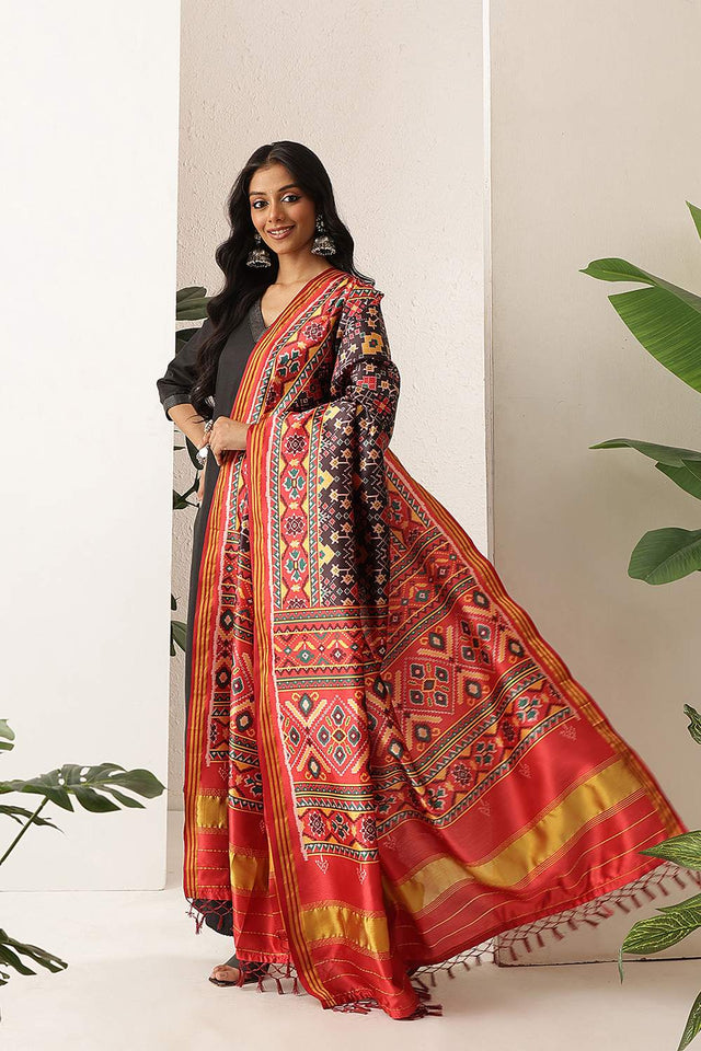 Black Patola Printed Silk Dupatta (SZDGDP-PATOLA-168)