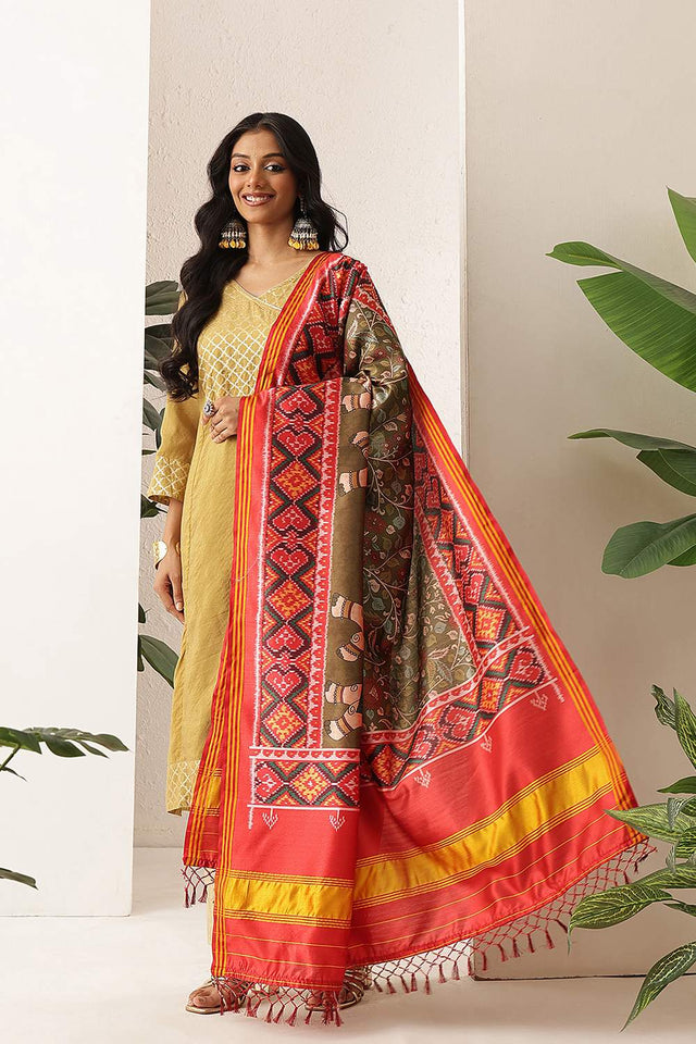 Olive Green Patola Printed Silk Dupatta (SZDGDP-PATOLA-173)