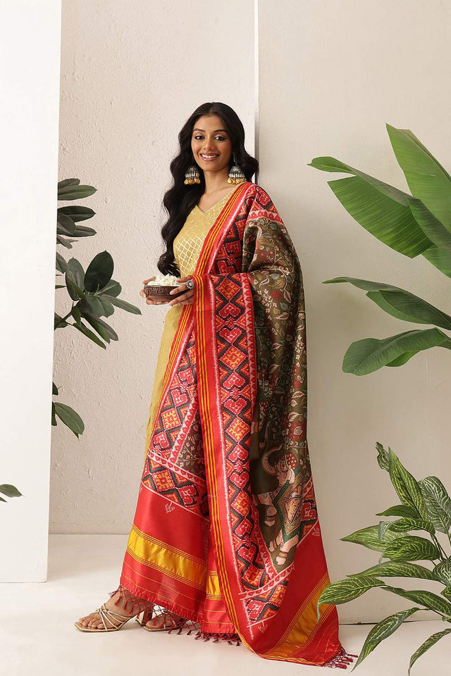 Olive Green Patola Printed Silk Dupatta (SZDGDP-PATOLA-173)