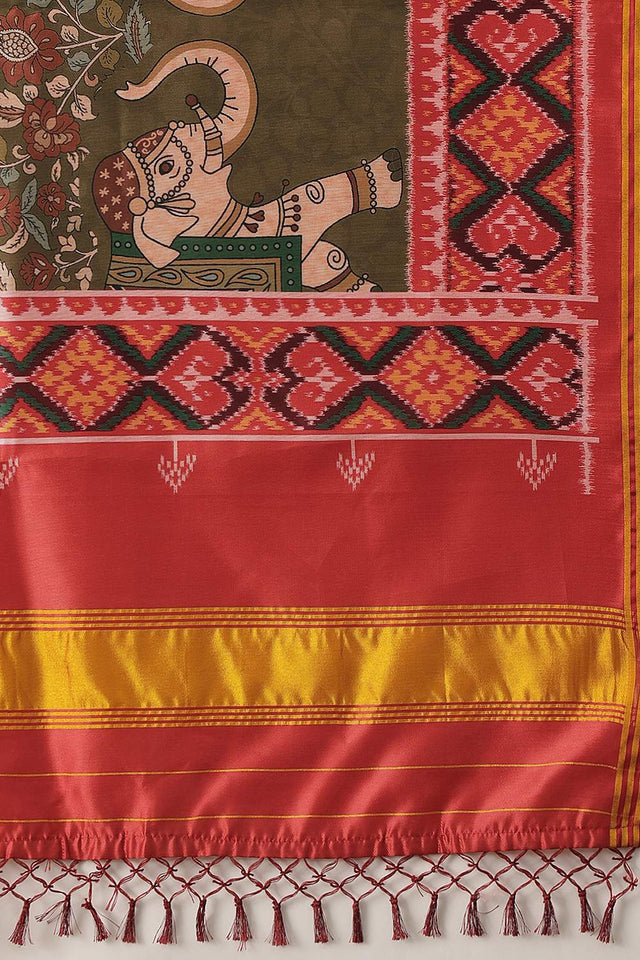 Olive Green Patola Printed Silk Dupatta (SZDGDP-PATOLA-173)