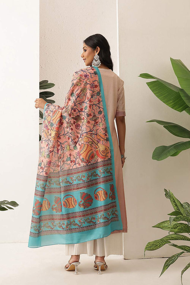 Peach Floral Printed Cotton Dupatta (SZDGDP-PE-176)