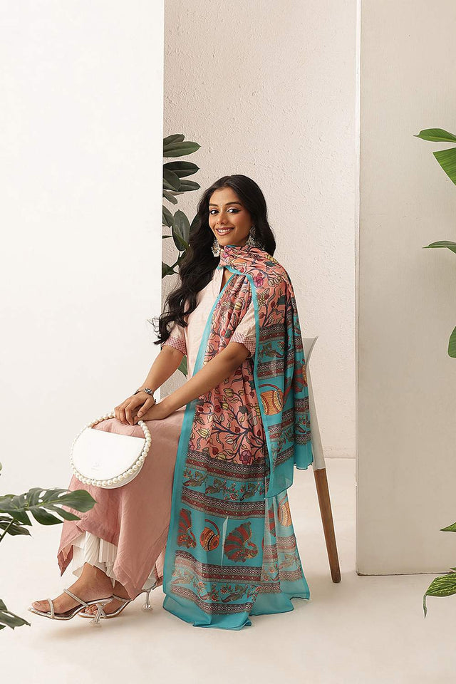 Peach Floral Printed Cotton Dupatta (SZDGDP-PE-176)