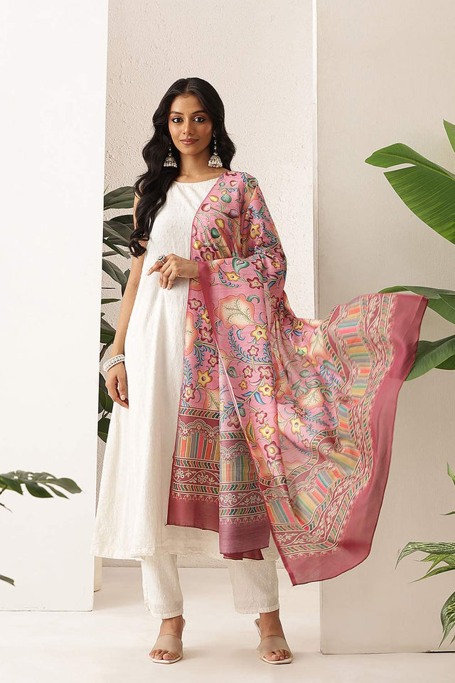 Pink Floral Printed Cotton Dupatta (SZDGDP-PN-175)