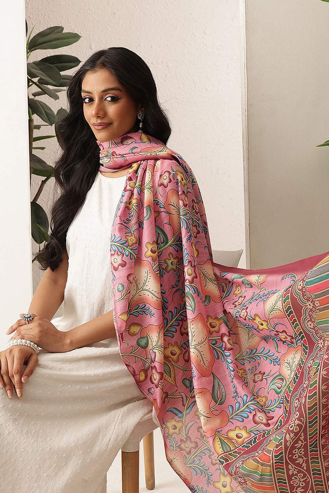 Pink Floral Printed Cotton Dupatta (SZDGDP-PN-175)