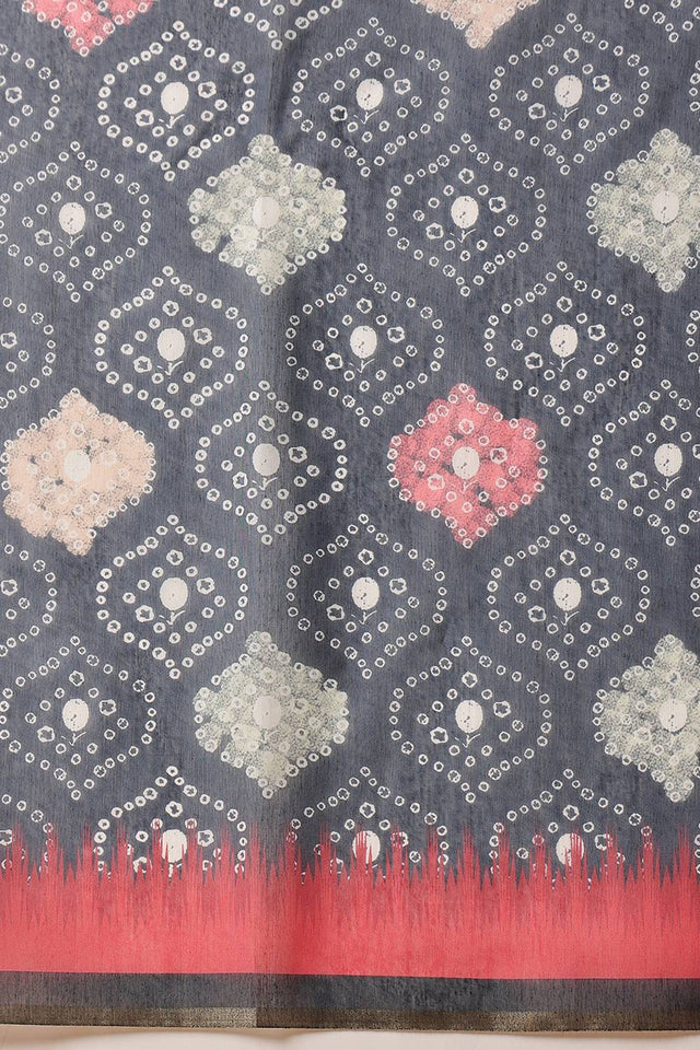Grey Bandhani Printed Cotton Blend Saree