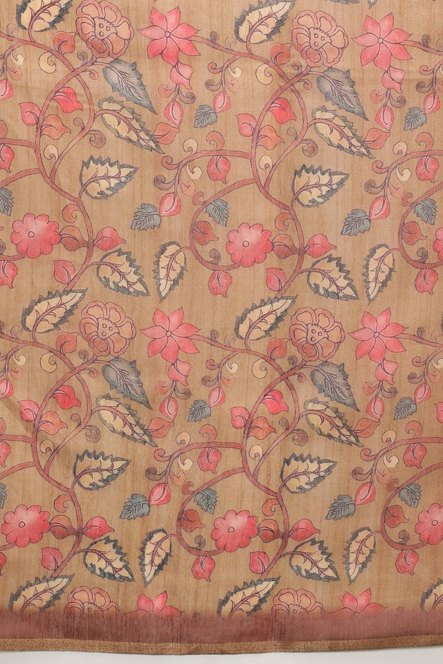 Brown Kalamkari Printed Cotton Blend Saree (SZKLD000-3143)