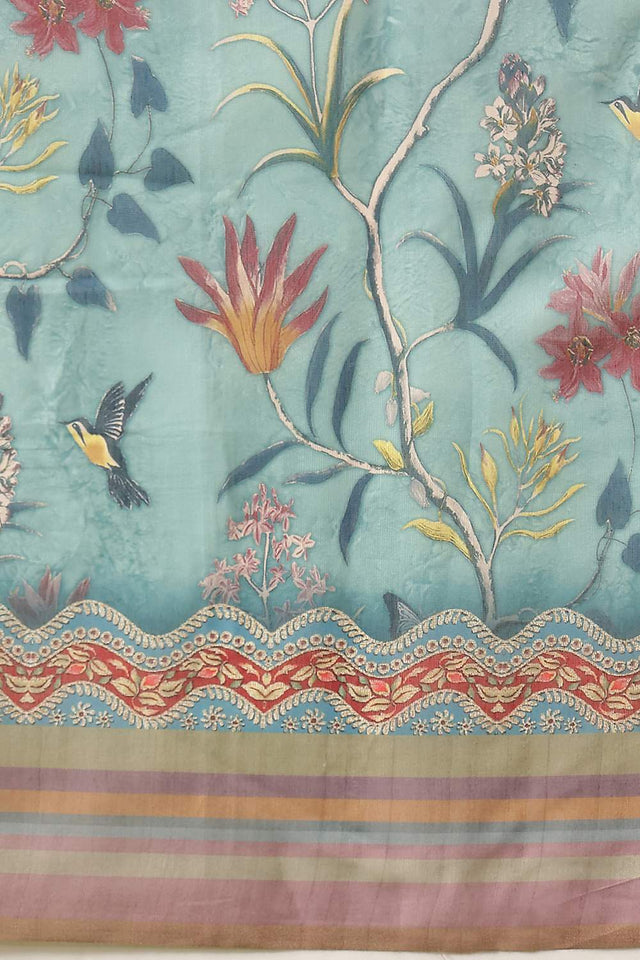 Blue Floral Printed Cotton Blend Saree (SZKLD000-3149)