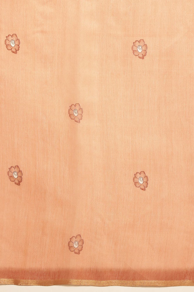 Brown Floral Printed Cotton Blend Saree (SZKLD000-3213)