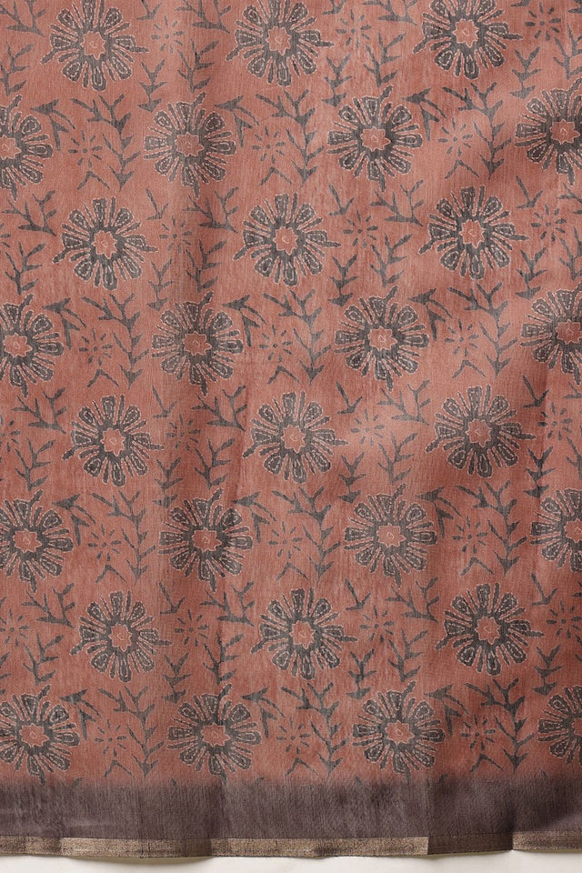 Brown Floral Printed Cotton Blend Saree (SZKLD000-3288)