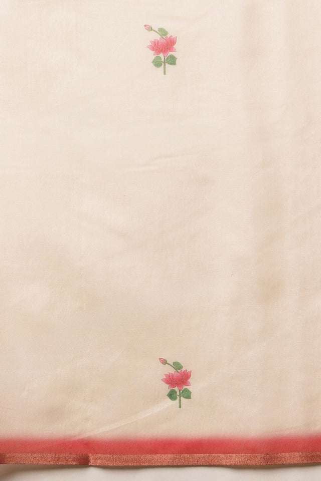 Beige Floral Printed Cotton Blend Saree (SZKLD000-3294)