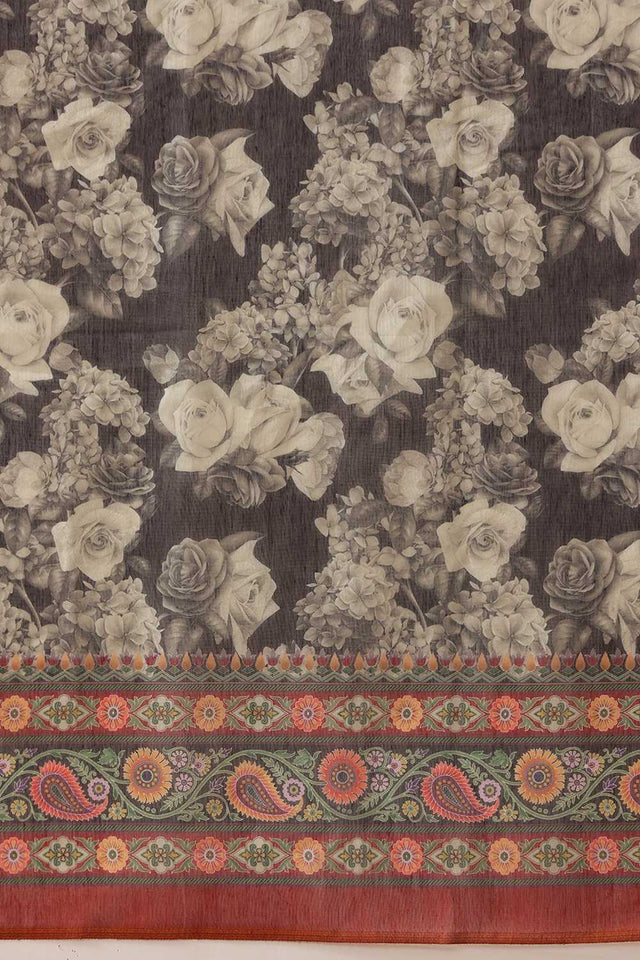Multi Color Floral Printed Cotton Blend Ready to Wear Saree