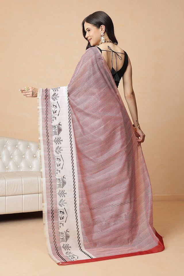 Maroon Striped Printed Cotton Blend Saree (SZR-CHERRY2-MR-2700)