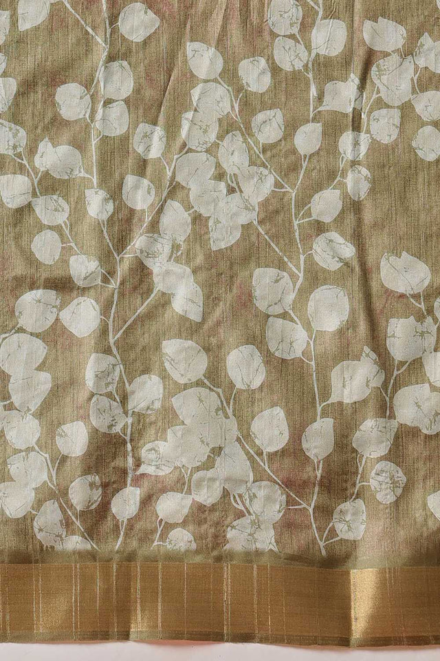 Olive Green Floral Printed Silk Ready to Wear Saree