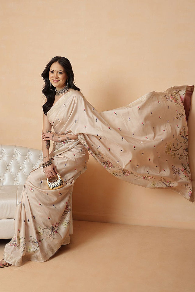 Beige Floral Printed Art Silk Saree (SZR-DGADIA-2780)