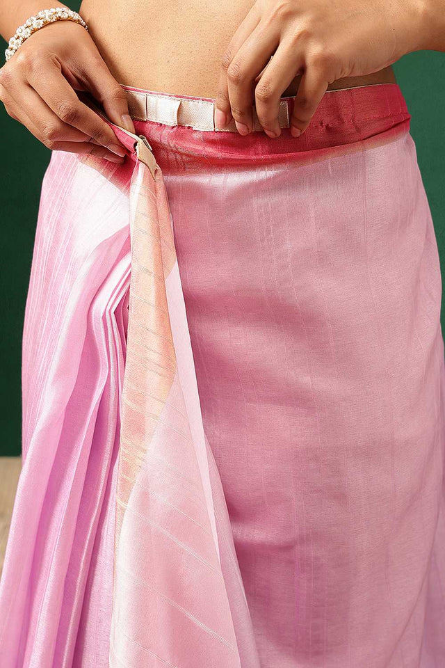 Pink Abstract Printed Silk Ready to Wear Saree