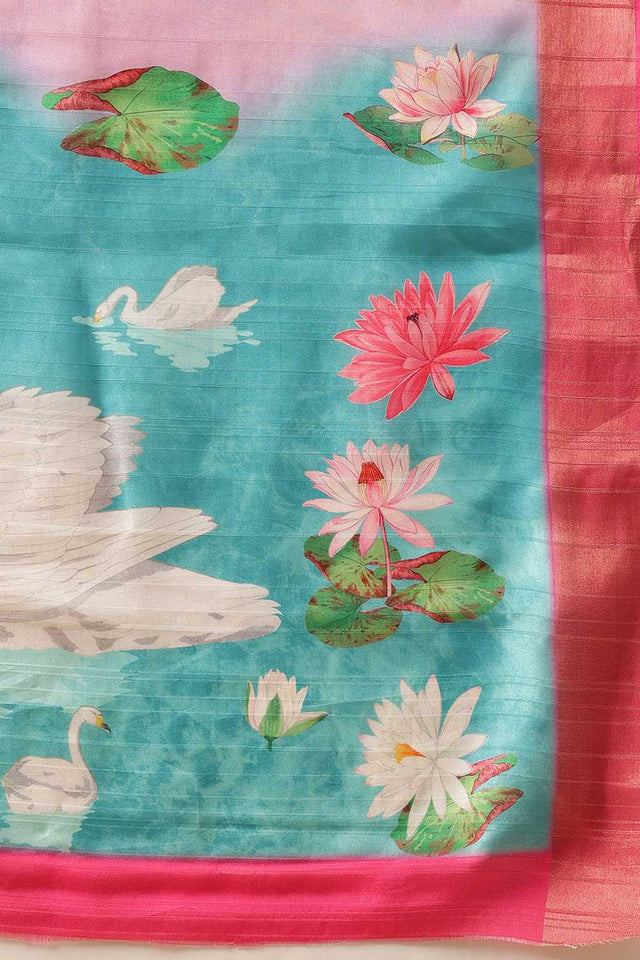 Pink Abstract Printed Silk Ready to Wear Saree