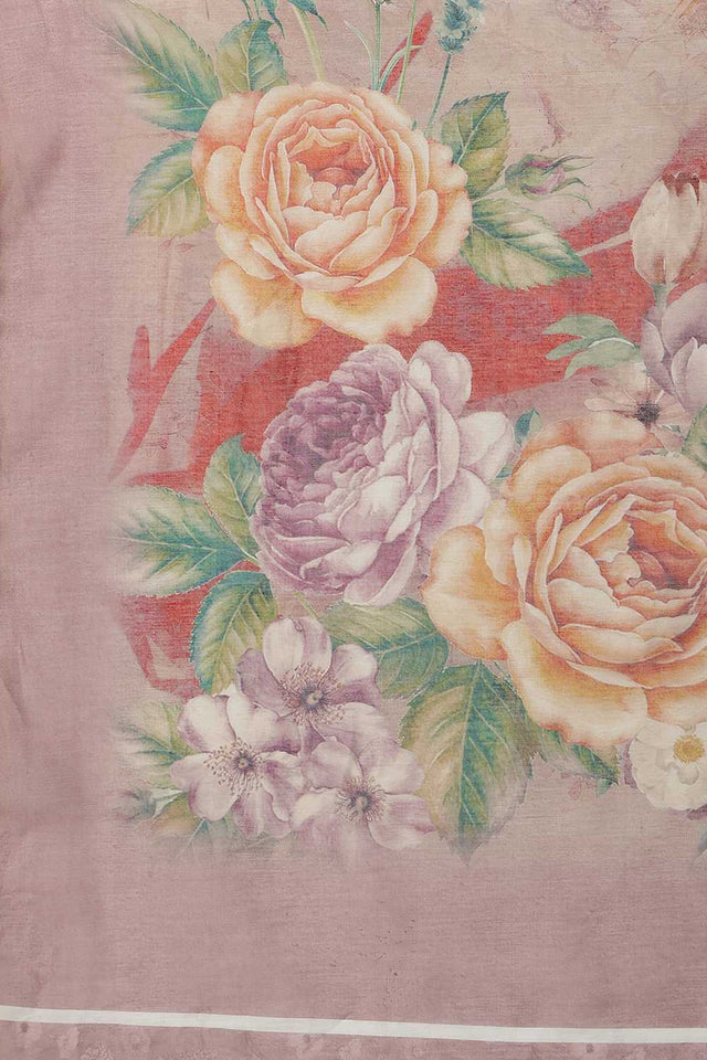 Beige Floral Printed Cotton Blend Ready to Wear Saree