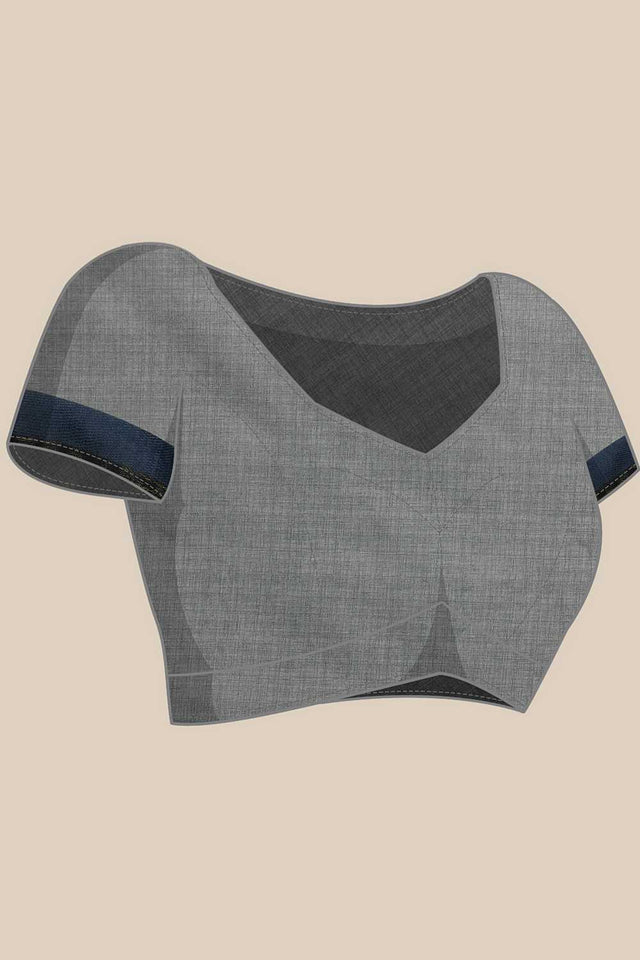 Grey Floral Printed Cotton Blend Ready to Wear Saree