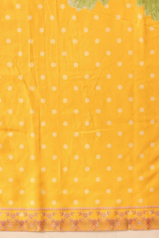 Mustard Polka Dots Printed Mul Cotton Ready to Wear Saree