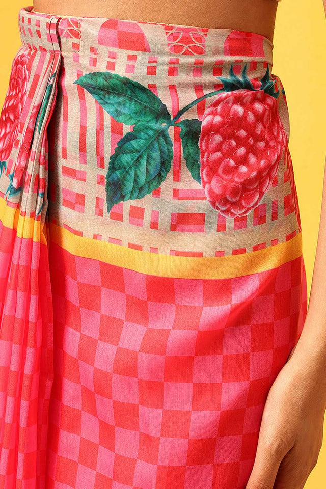 Pink Abstract Printed Mul Cotton Ready to Wear Saree
