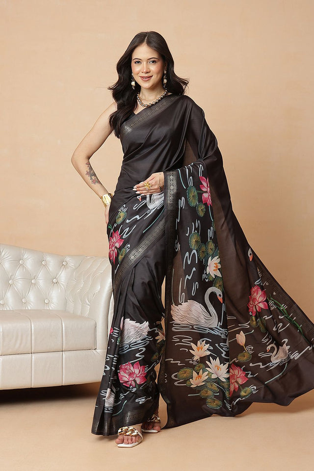 Black Floral Printed Art Silk Saree (SZR-DGKASHVI-BL-2994)