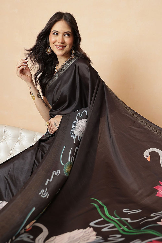 Black Floral Printed Art Silk Saree (SZR-DGKASHVI-BL-2994)