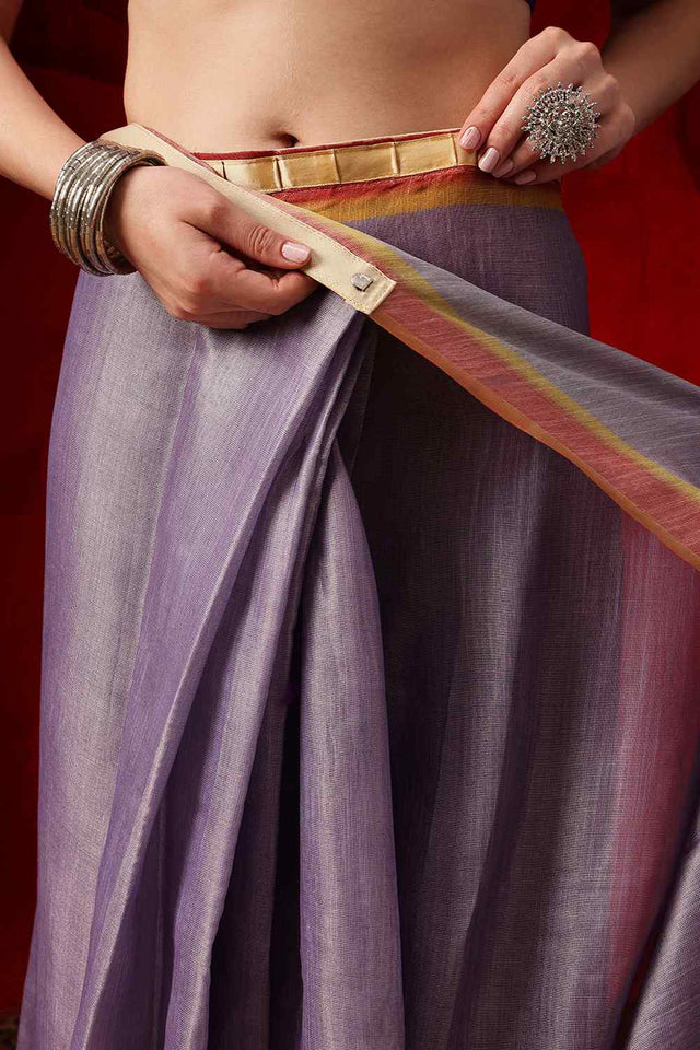 Lavender Printed Cotton Blend Ready to Wear Saree