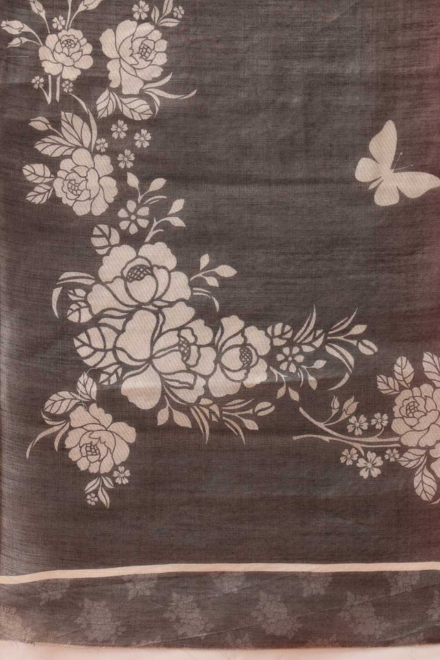 Black Floral Printed Cotton Blend Ready to Wear Saree